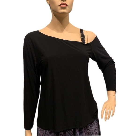 Igigi Slinky Black Top Plus 3X Single Strap Buckle Cold Shoulder Long Sleeve NWT - Picture 4 of 11